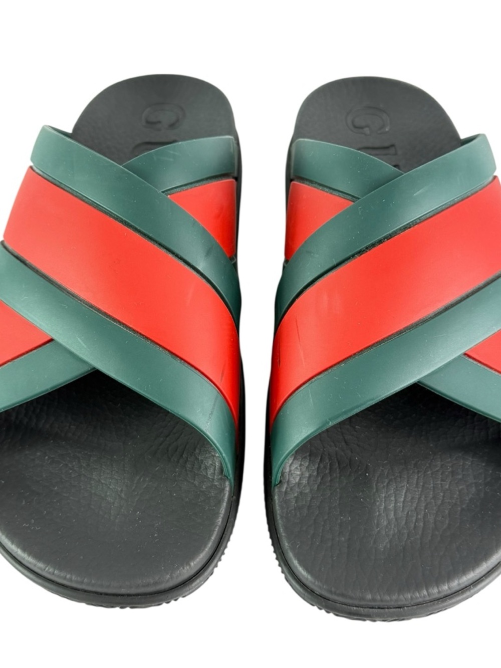 GUCCI 630326 Rubber Web Crisscross Slide Stripe Men's Sandal 9 - 9.5 US - Picture 1 of 12